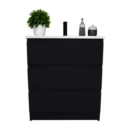 Volpa USA Pepper 30" x 20" Glossy Black Modern Freestanding Bathroom Vanity With Acrylic Top, Integrated Acrylic Sink and drawers