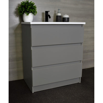 Volpa USA Pepper 30" x 20" Gray Modern Freestanding Bathroom Vanity With Acrylic Top, Integrated Acrylic Sink and drawers