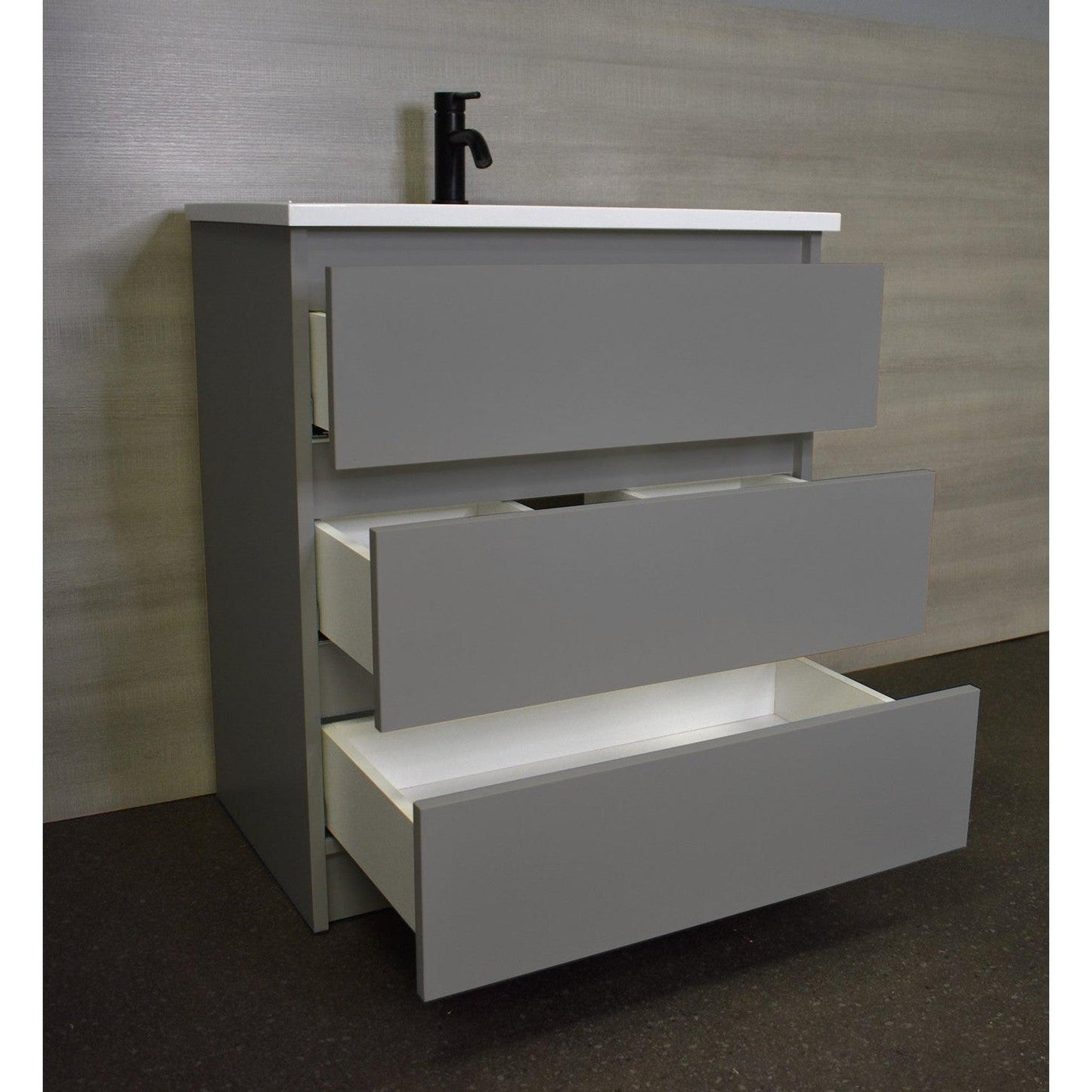 Volpa USA Pepper 30" x 20" Gray Modern Freestanding Bathroom Vanity With Acrylic Top, Integrated Acrylic Sink and drawers