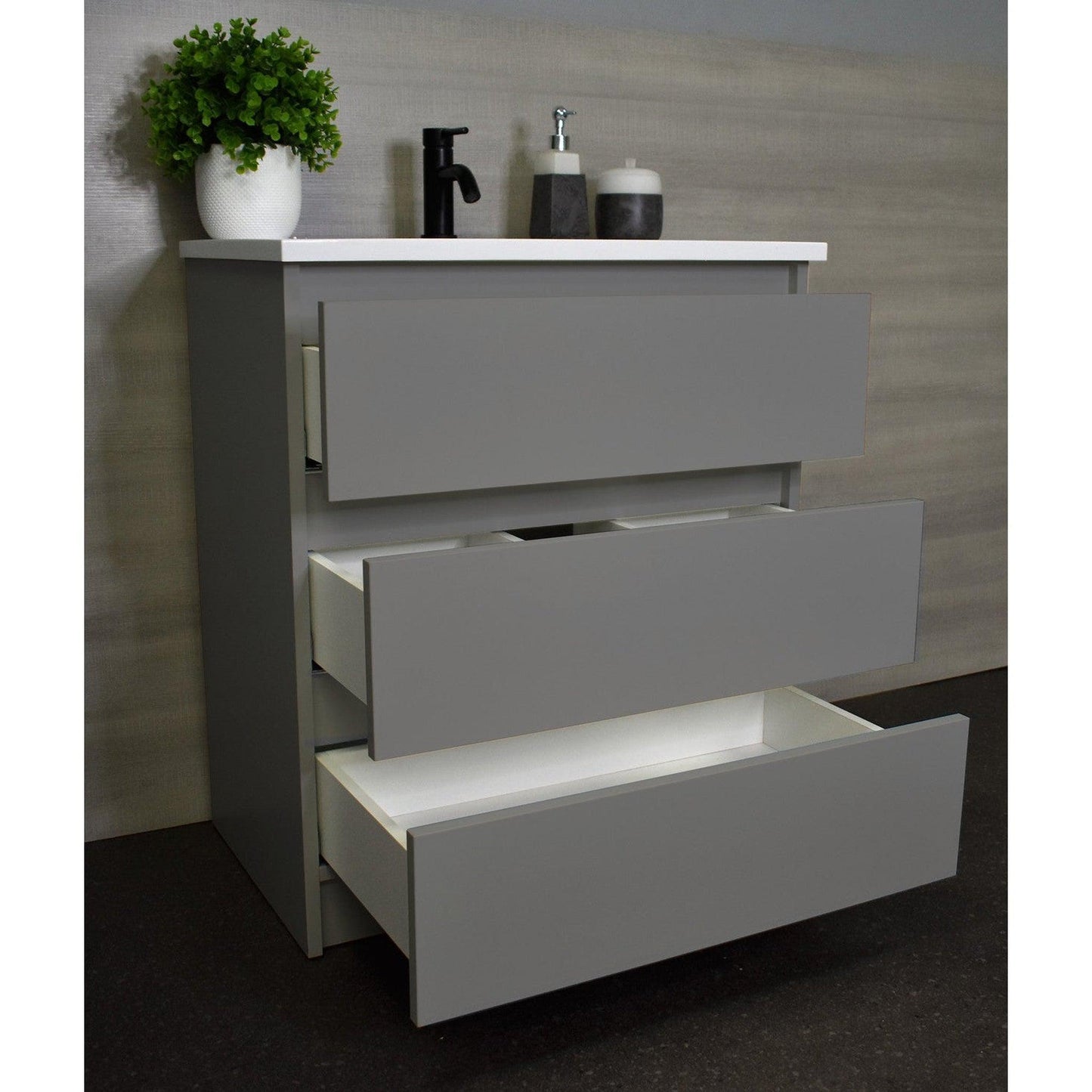 Volpa USA Pepper 30" x 20" Gray Modern Freestanding Bathroom Vanity With Acrylic Top, Integrated Acrylic Sink and drawers