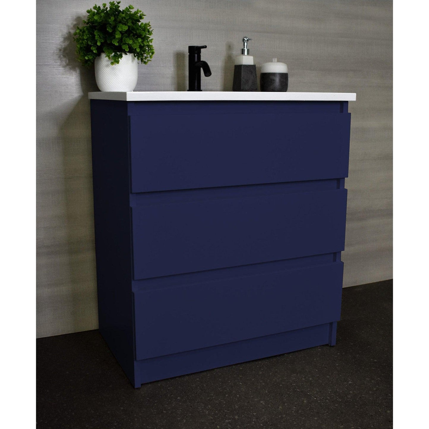 Volpa USA Pepper 30" x 20" Navy Modern Freestanding Bathroom Vanity With Acrylic Top, Integrated Acrylic Sink and drawers