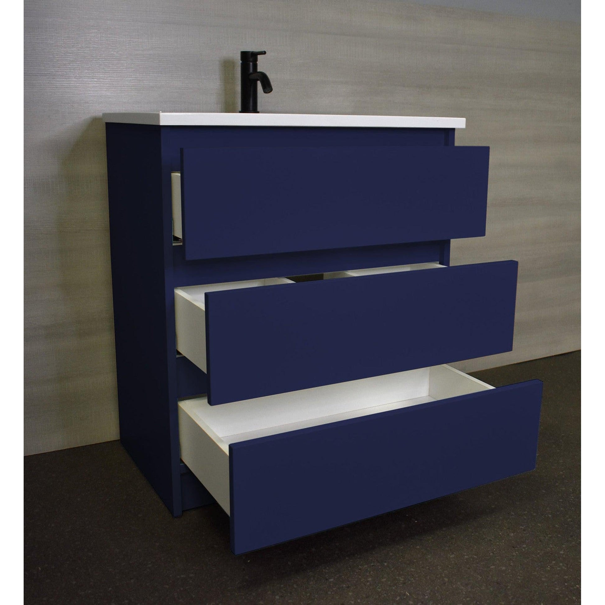 Volpa USA Pepper 30" x 20" Navy Modern Freestanding Bathroom Vanity With Acrylic Top, Integrated Acrylic Sink and drawers