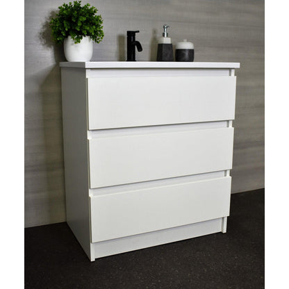 Volpa USA Pepper 30" x 20" White Modern Freestanding Bathroom Vanity With Acrylic Top, Integrated Acrylic Sink and drawers