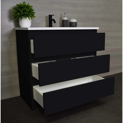 Volpa USA Pepper 36" x 20" Black Modern Freestanding Bathroom Vanity With Acrylic Top, Integrated Acrylic Sink and drawers