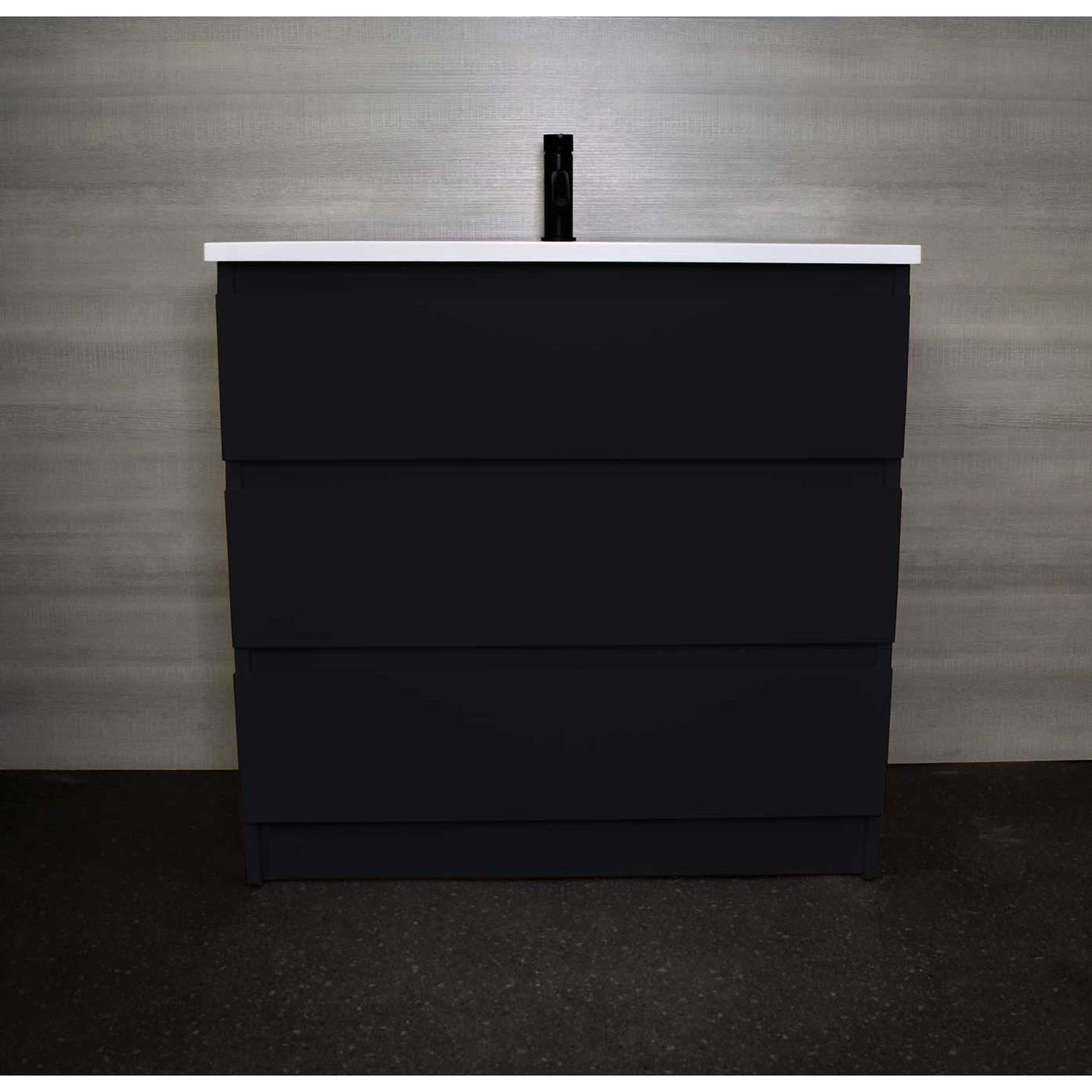 Volpa USA Pepper 36" x 20" Black Modern Freestanding Bathroom Vanity With Acrylic Top, Integrated Acrylic Sink and drawers