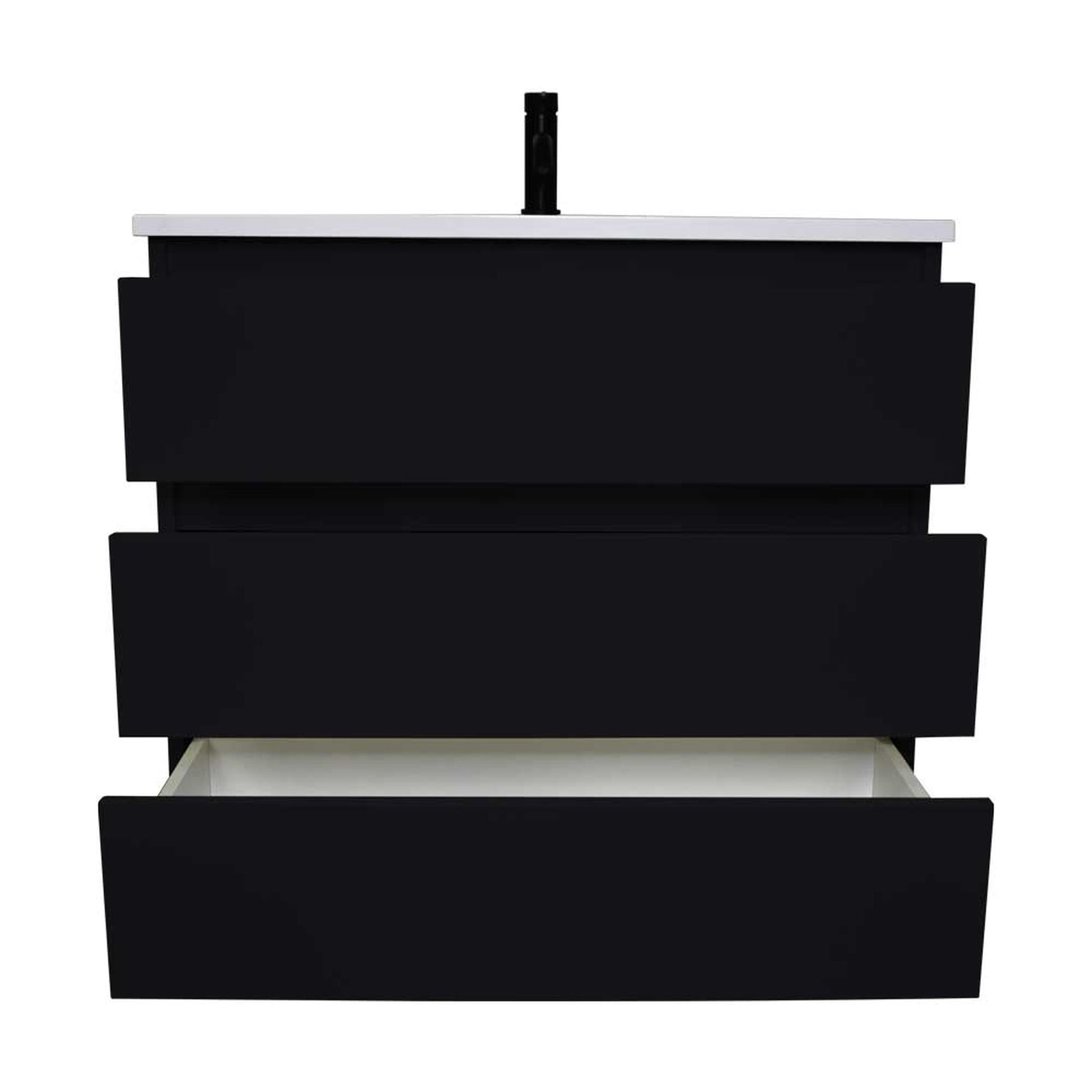 Volpa USA Pepper 36" x 20" Black Modern Freestanding Bathroom Vanity With Acrylic Top, Integrated Acrylic Sink and drawers