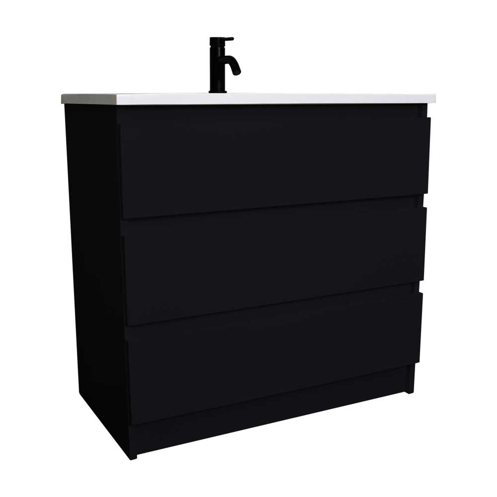 Volpa USA Pepper 36" x 20" Black Modern Freestanding Bathroom Vanity With Acrylic Top, Integrated Acrylic Sink and drawers