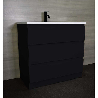 Volpa USA Pepper 36" x 20" Black Modern Freestanding Bathroom Vanity With Acrylic Top, Integrated Acrylic Sink and drawers