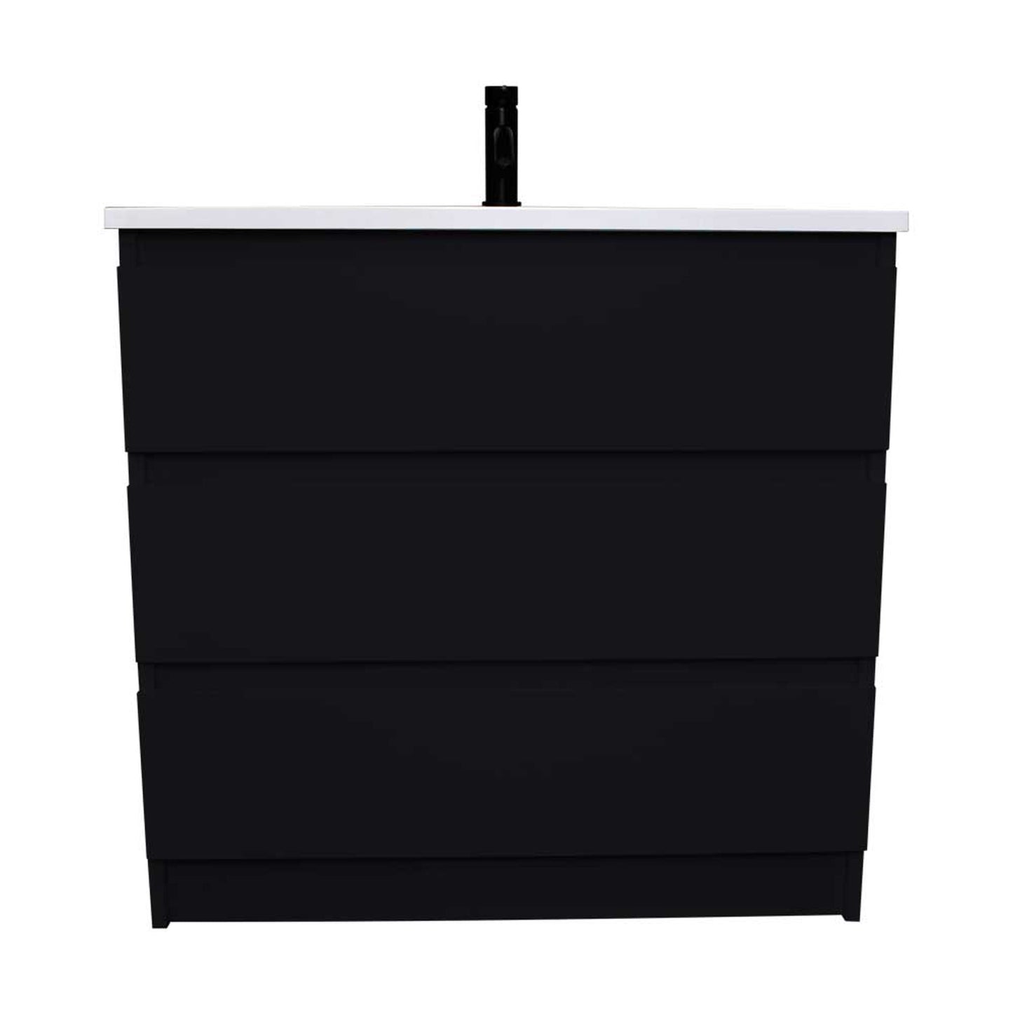 Volpa USA Pepper 36" x 20" Black Modern Freestanding Bathroom Vanity With Acrylic Top, Integrated Acrylic Sink and drawers