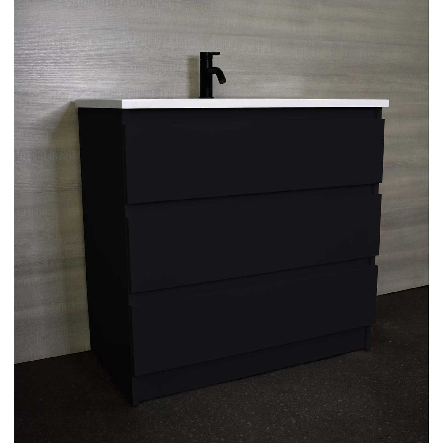 Volpa USA Pepper 36" x 20" Glossy Black Modern Freestanding Bathroom Vanity With Acrylic Top, Integrated Acrylic Sink and drawers