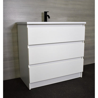 Volpa USA Pepper 36" x 20" Glossy White Modern Freestanding Bathroom Vanity With Acrylic Top, Integrated Acrylic Sink and drawers