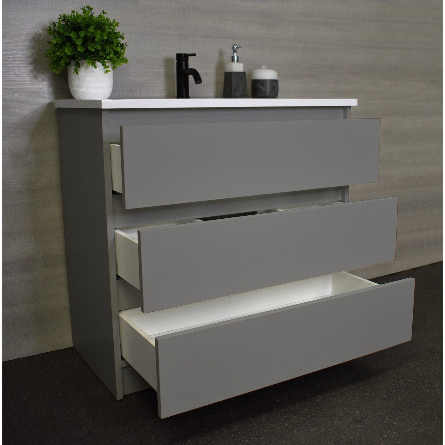 Volpa USA Pepper 36" x 20" Gray Modern Freestanding Bathroom Vanity With Acrylic Top, Integrated Acrylic Sink and drawers