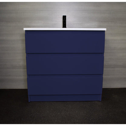 Volpa USA Pepper 36" x 20" Navy Modern Freestanding Bathroom Vanity With Acrylic Top, Integrated Acrylic Sink and drawers