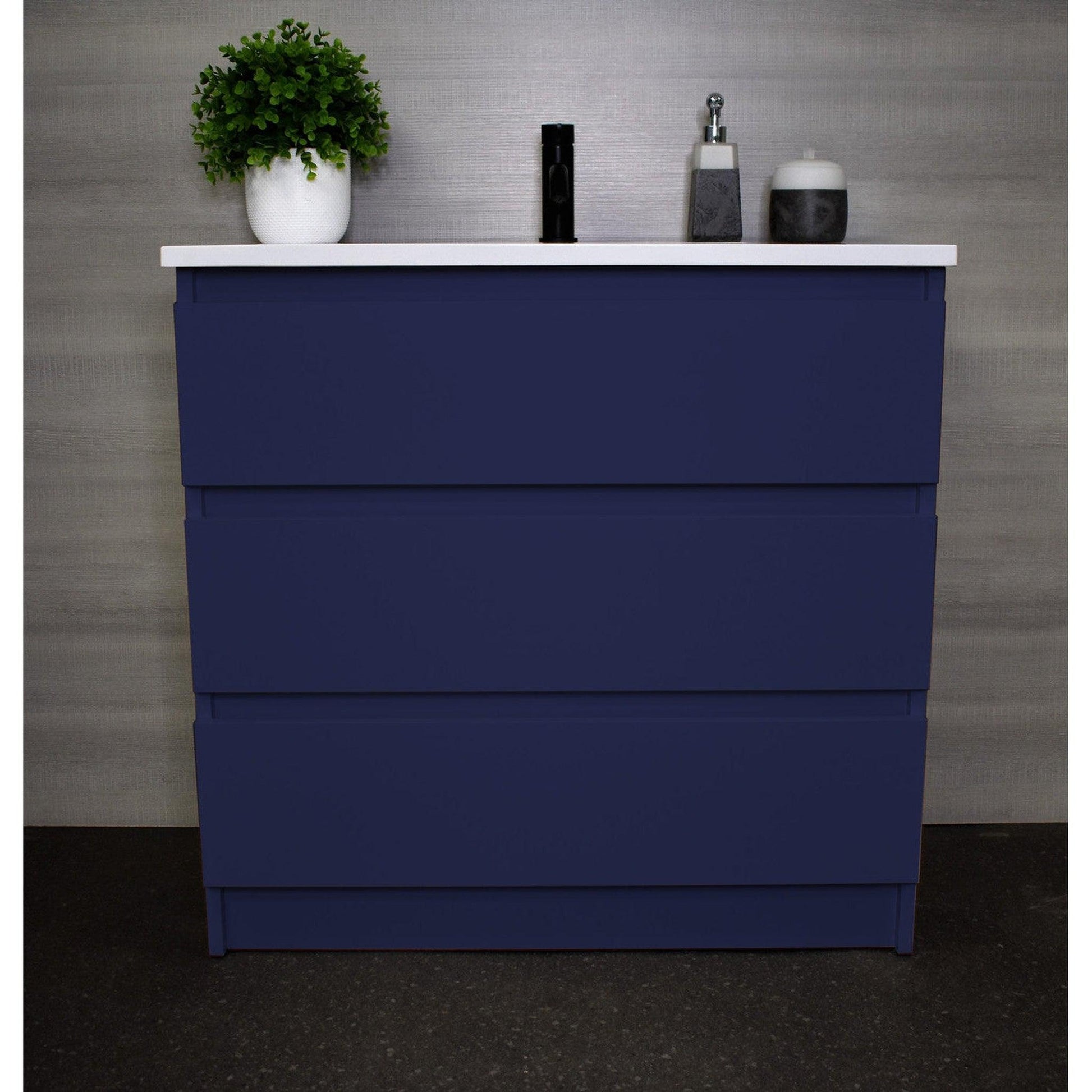 Volpa USA Pepper 36" x 20" Navy Modern Freestanding Bathroom Vanity With Acrylic Top, Integrated Acrylic Sink and drawers