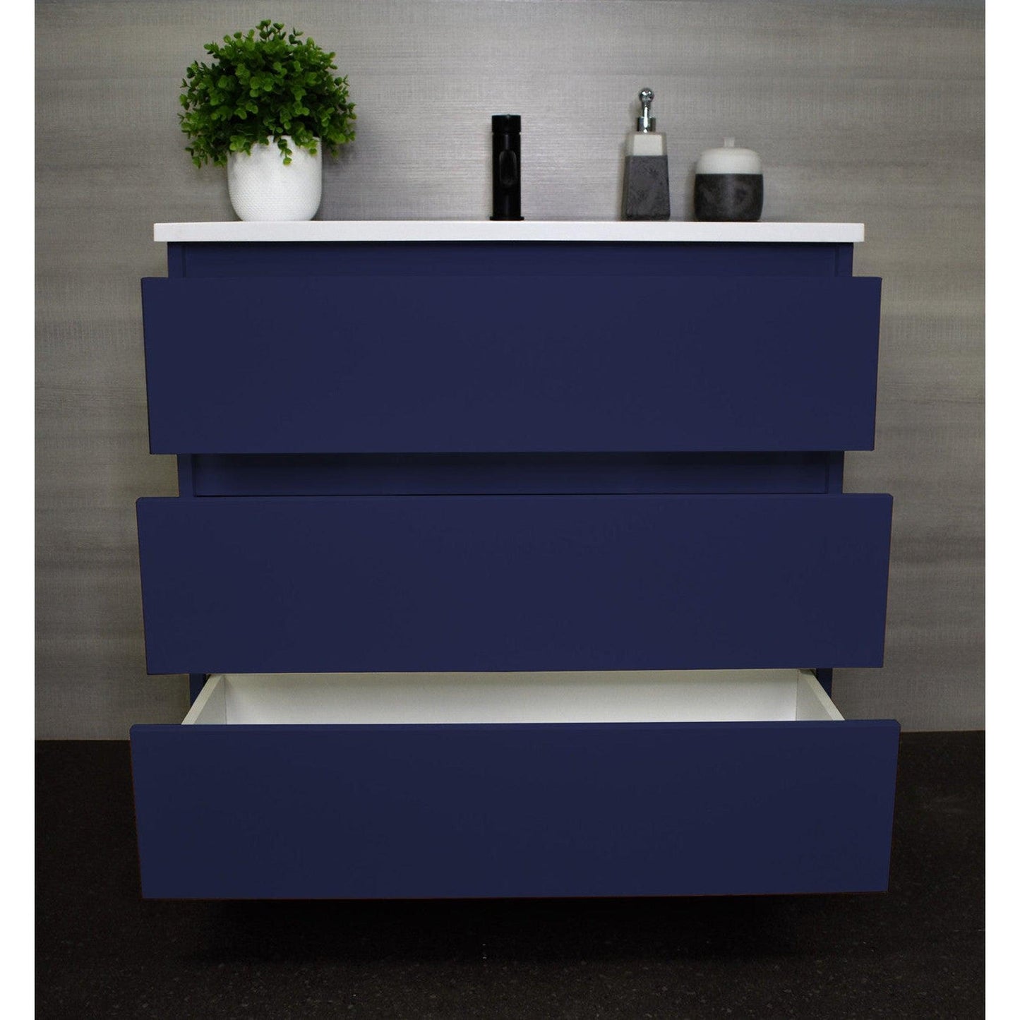 Volpa USA Pepper 36" x 20" Navy Modern Freestanding Bathroom Vanity With Acrylic Top, Integrated Acrylic Sink and drawers