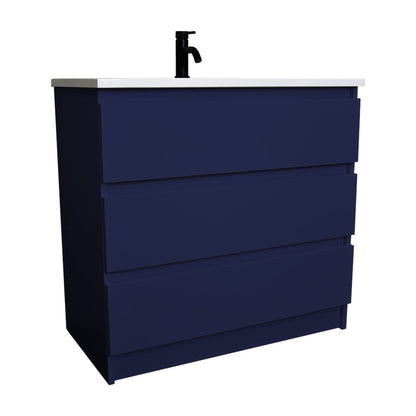 Volpa USA Pepper 36" x 20" Navy Modern Freestanding Bathroom Vanity With Acrylic Top, Integrated Acrylic Sink and drawers