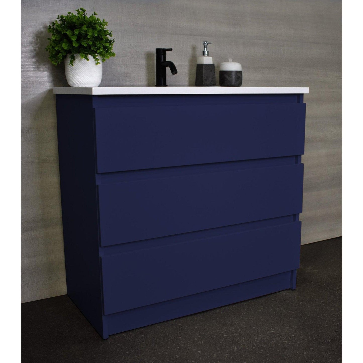 Volpa USA Pepper 36" x 20" Navy Modern Freestanding Bathroom Vanity With Acrylic Top, Integrated Acrylic Sink and drawers