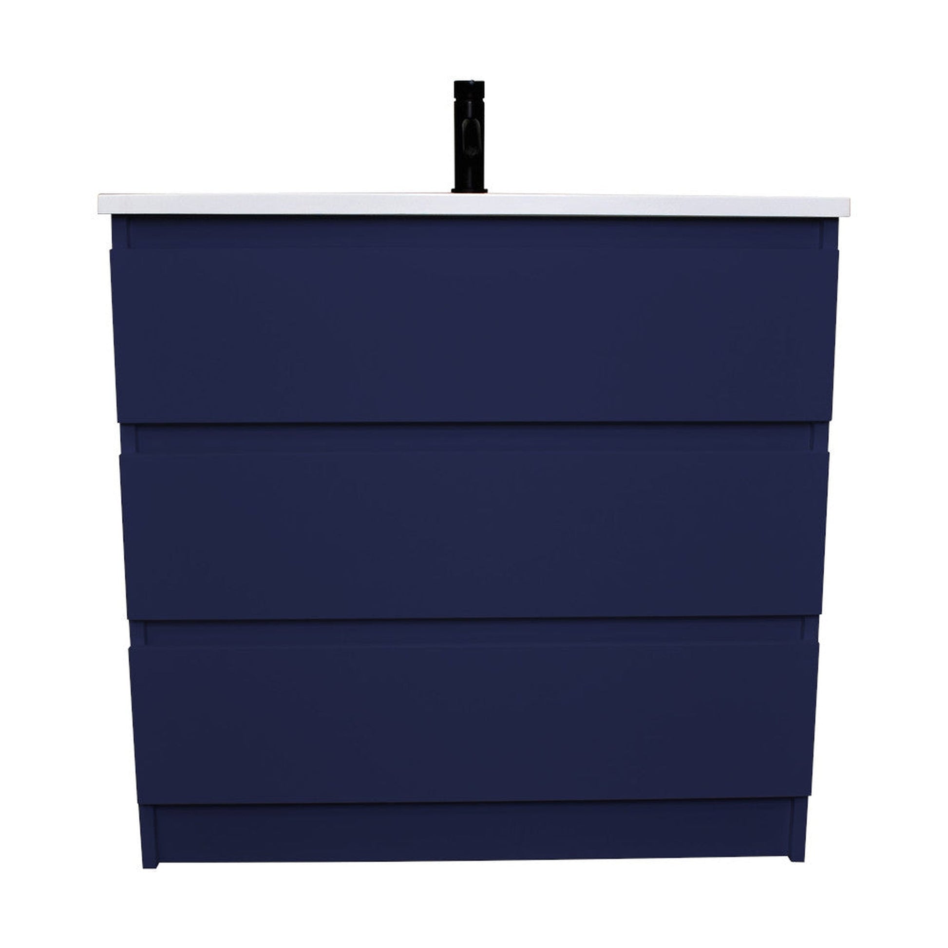 Volpa USA Pepper 36" x 20" Navy Modern Freestanding Bathroom Vanity With Acrylic Top, Integrated Acrylic Sink and drawers