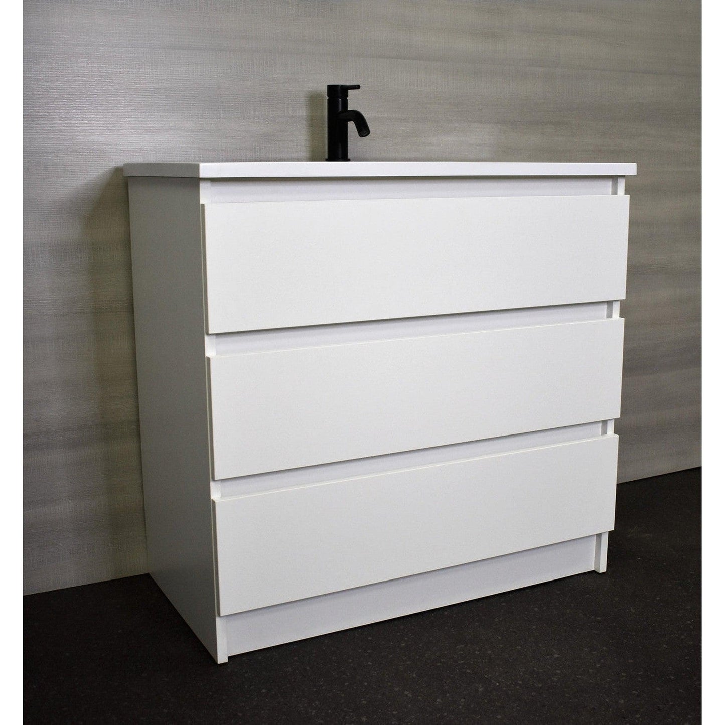 Volpa USA Pepper 36" x 20" White Modern Freestanding Bathroom Vanity With Acrylic Top, Integrated Acrylic Sink and drawers