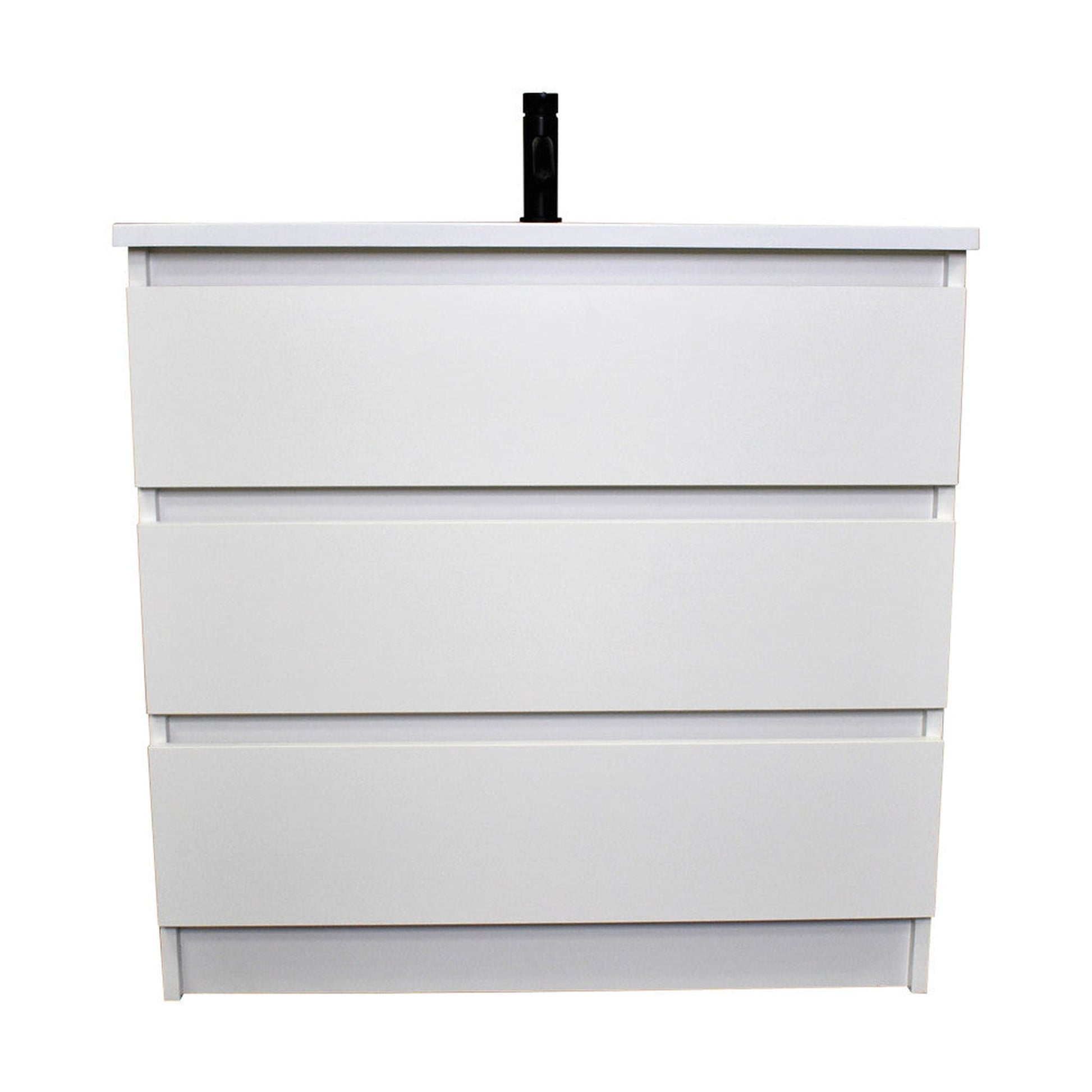 Volpa USA Pepper 36" x 20" White Modern Freestanding Bathroom Vanity With Acrylic Top, Integrated Acrylic Sink and drawers
