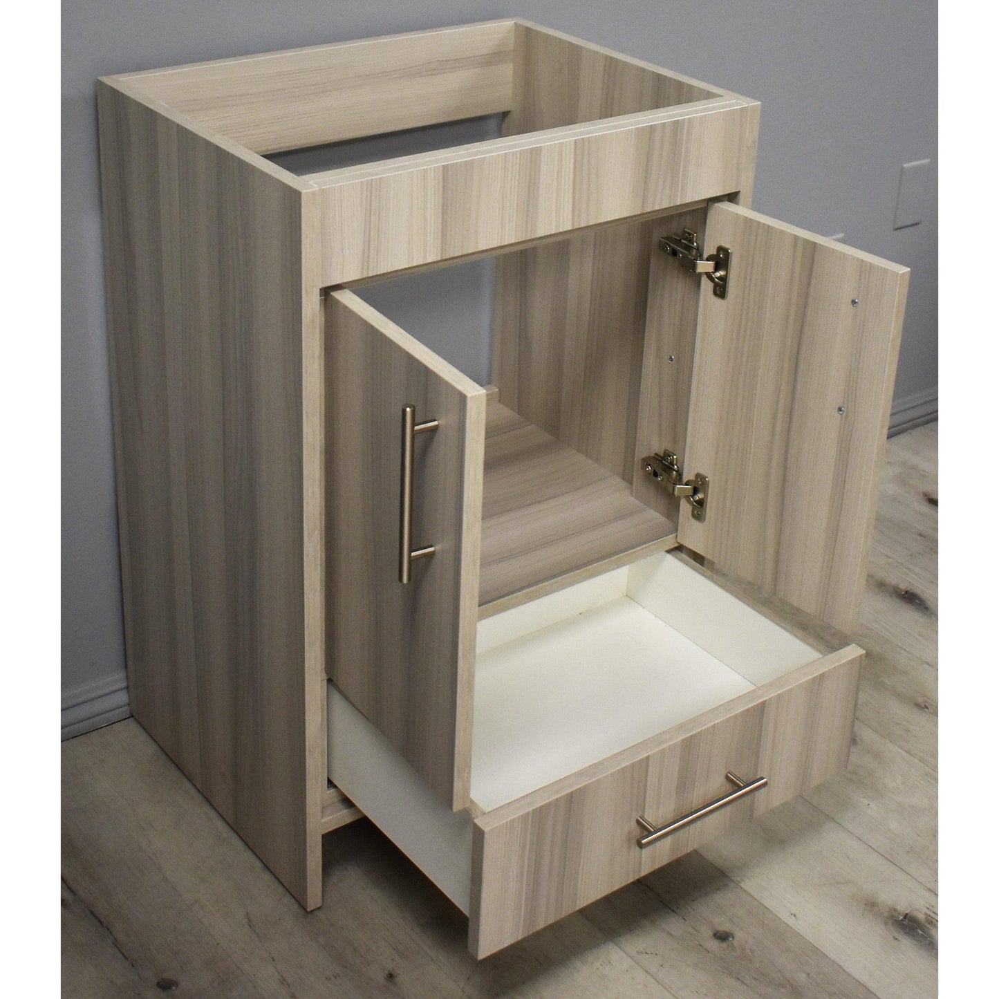Volpa USA Rio 24" Ash Gray Freestanding Modern Bathroom Vanity With Brushed Nickel Round Handles