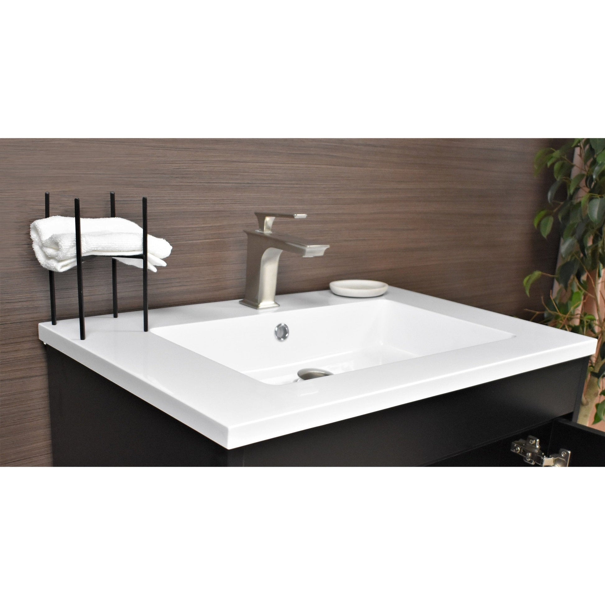 Volpa USA Rio 24" Black Freestanding Modern Bathroom Vanity With Integrated Acrylic Top and Brushed Nickel Handles