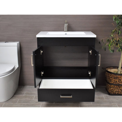 Volpa USA Rio 24" Black Freestanding Modern Bathroom Vanity With Integrated Acrylic Top and Brushed Nickel Handles