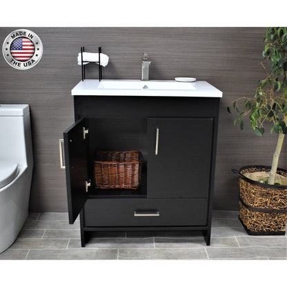 Volpa USA Rio 24" Black Freestanding Modern Bathroom Vanity With Integrated Acrylic Top and Brushed Nickel Handles