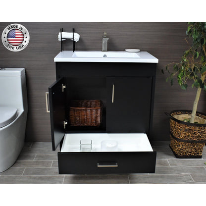 Volpa USA Rio 24" Black Freestanding Modern Bathroom Vanity With Integrated Acrylic Top and Brushed Nickel Handles