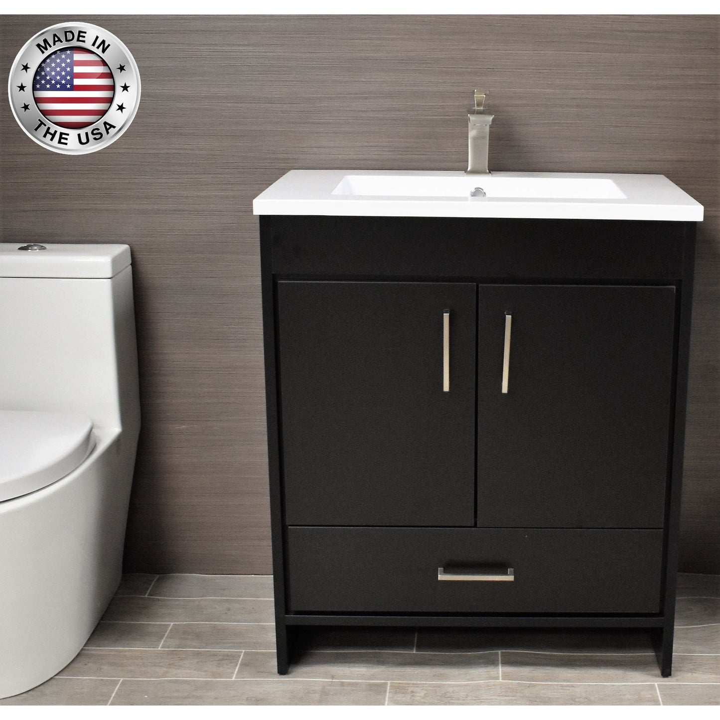 Volpa USA Rio 24" Black Freestanding Modern Bathroom Vanity With Integrated Acrylic Top and Brushed Nickel Handles