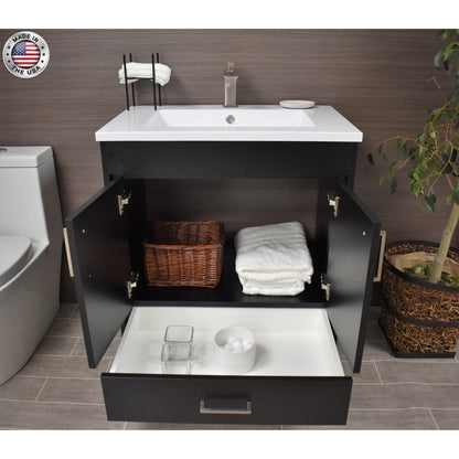 Volpa USA Rio 24" Black Freestanding Modern Bathroom Vanity With Integrated Acrylic Top and Brushed Nickel Handles