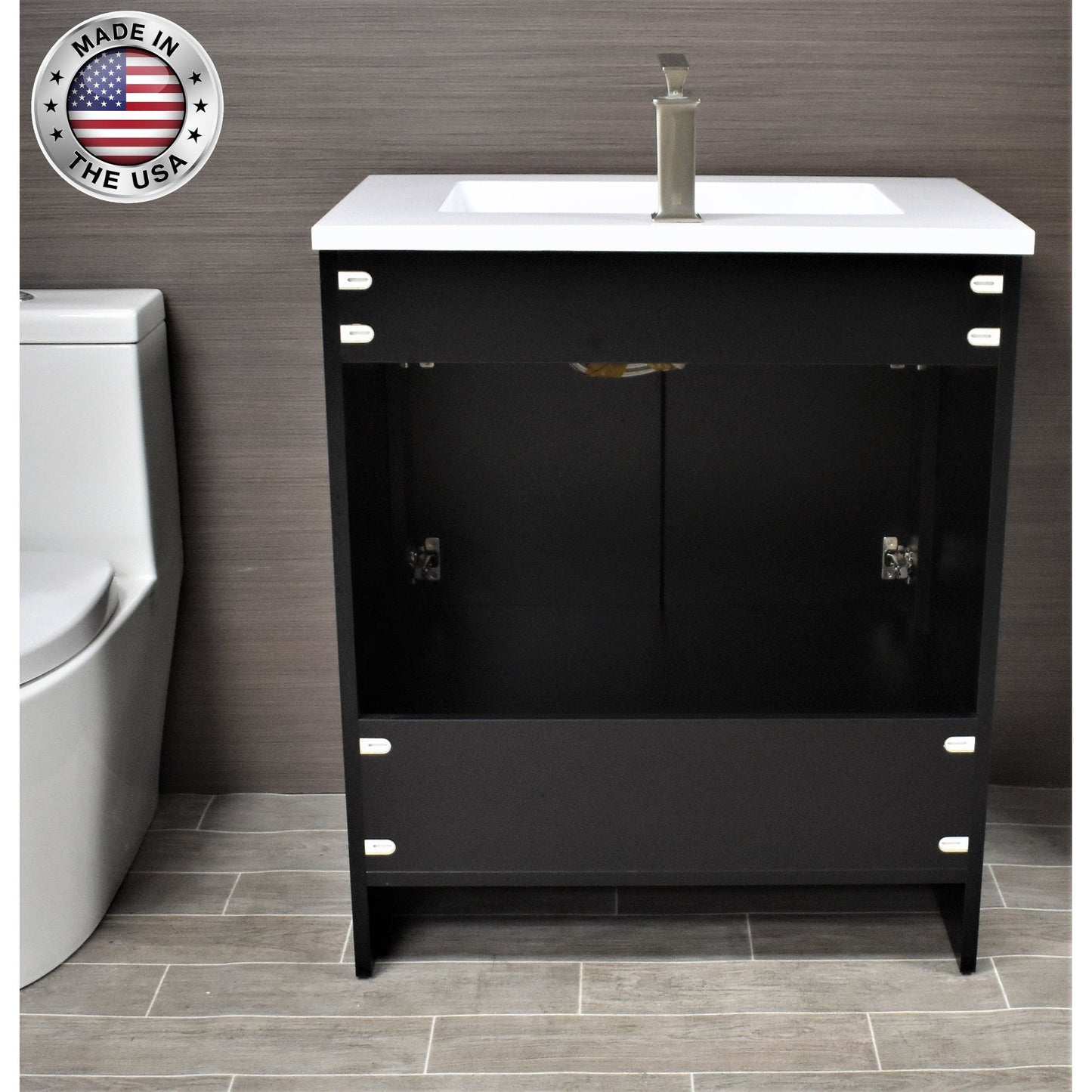 Volpa USA Rio 24" Black Freestanding Modern Bathroom Vanity With Integrated Acrylic Top and Brushed Nickel Handles