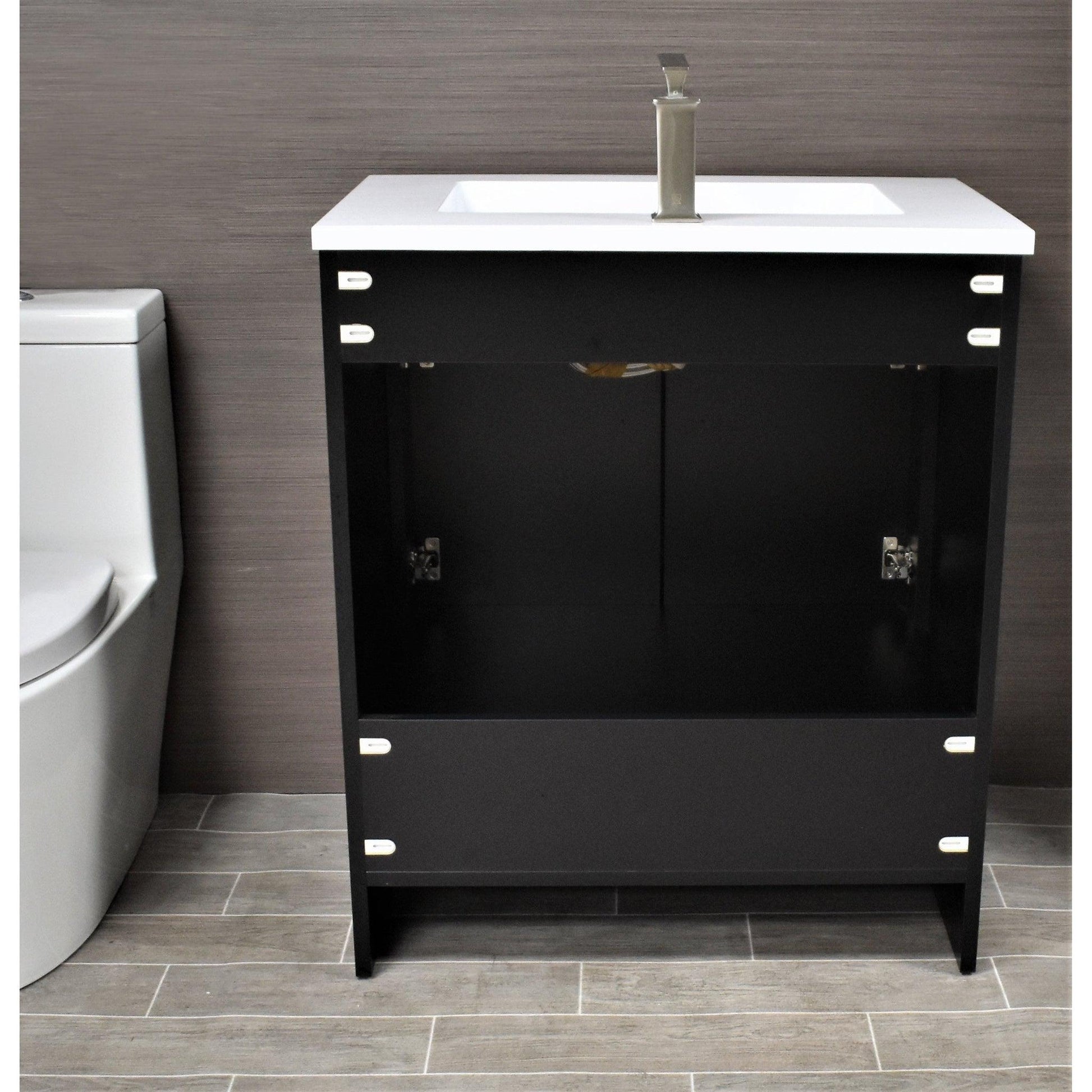 Volpa USA Rio 24" Black Freestanding Modern Bathroom Vanity With Integrated Acrylic Top and Brushed Nickel Handles