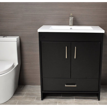 Volpa USA Rio 24" Black Freestanding Modern Bathroom Vanity With Integrated Acrylic Top and Brushed Nickel Handles