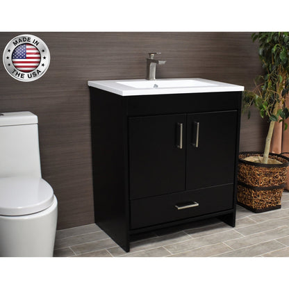 Volpa USA Rio 24" Black Freestanding Modern Bathroom Vanity With Integrated Acrylic Top and Brushed Nickel Handles