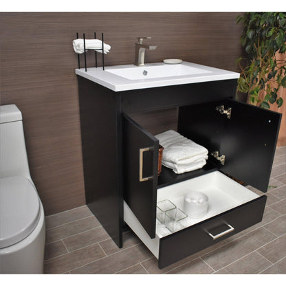 Volpa USA Rio 24" Black Freestanding Modern Bathroom Vanity With Integrated Acrylic Top and Brushed Nickel Handles