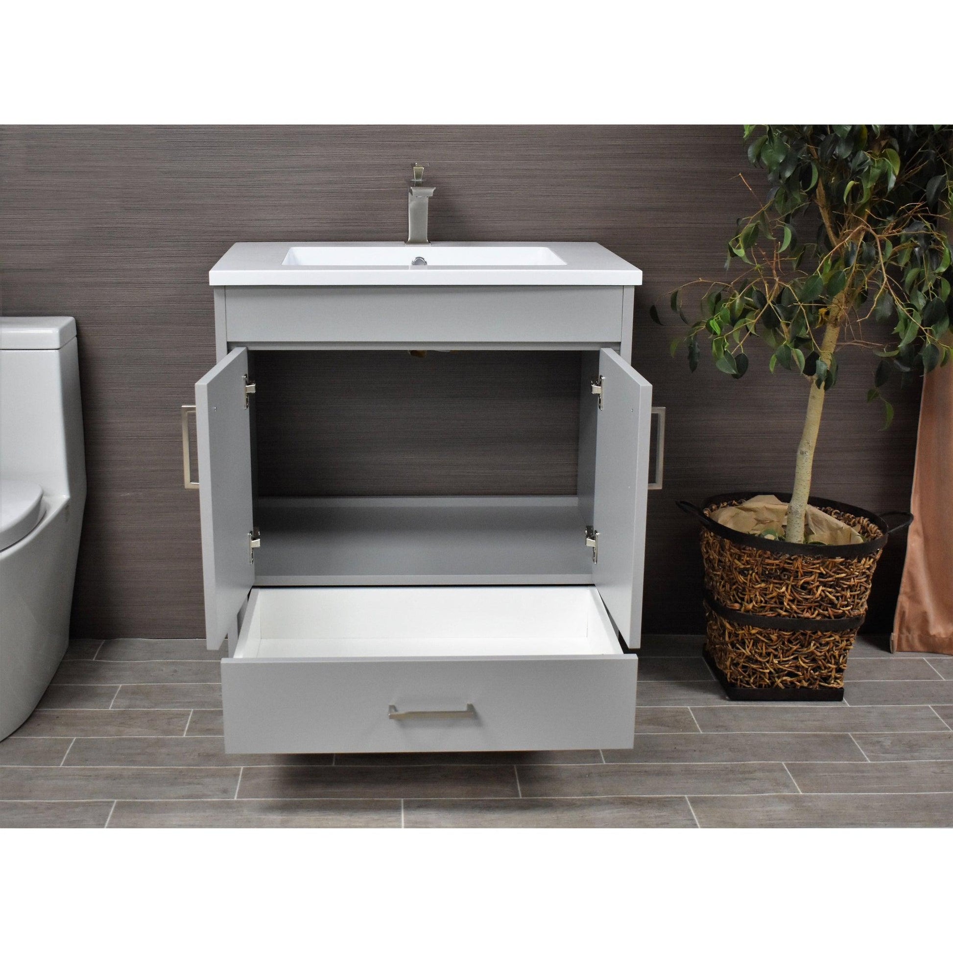 Volpa USA Rio 24" Gray Freestanding Modern Bathroom Vanity With Integrated Acrylic Top and Brushed Nickel Handles