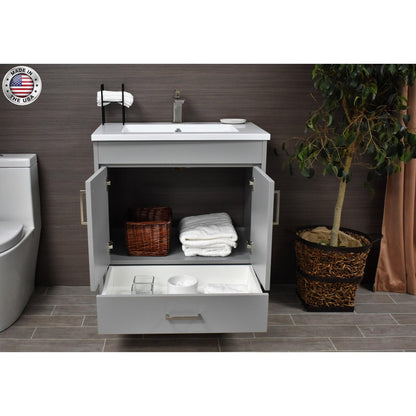 Volpa USA Rio 24" Gray Freestanding Modern Bathroom Vanity With Integrated Acrylic Top and Brushed Nickel Handles