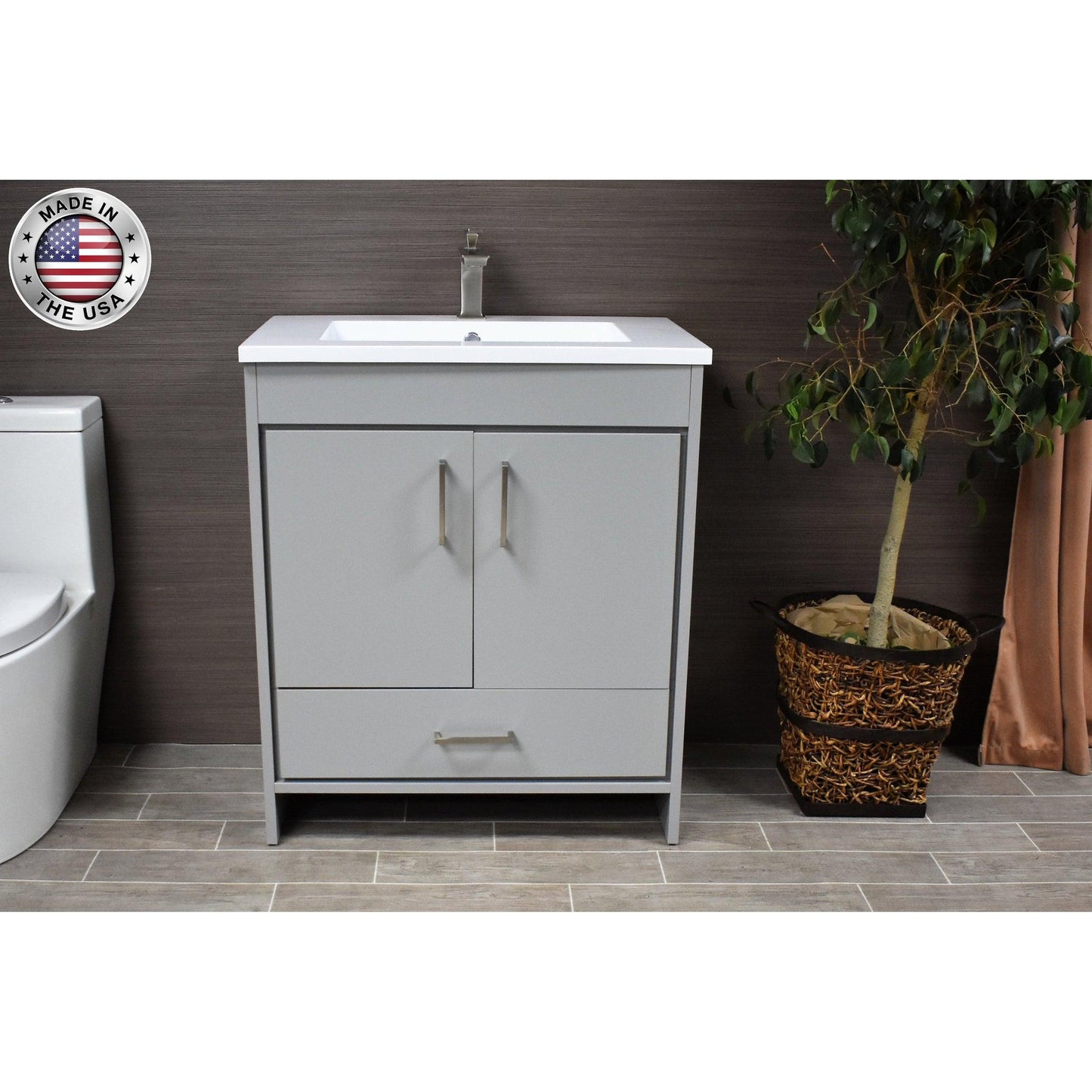 Volpa USA Rio 24" Gray Freestanding Modern Bathroom Vanity With Integrated Acrylic Top and Brushed Nickel Handles