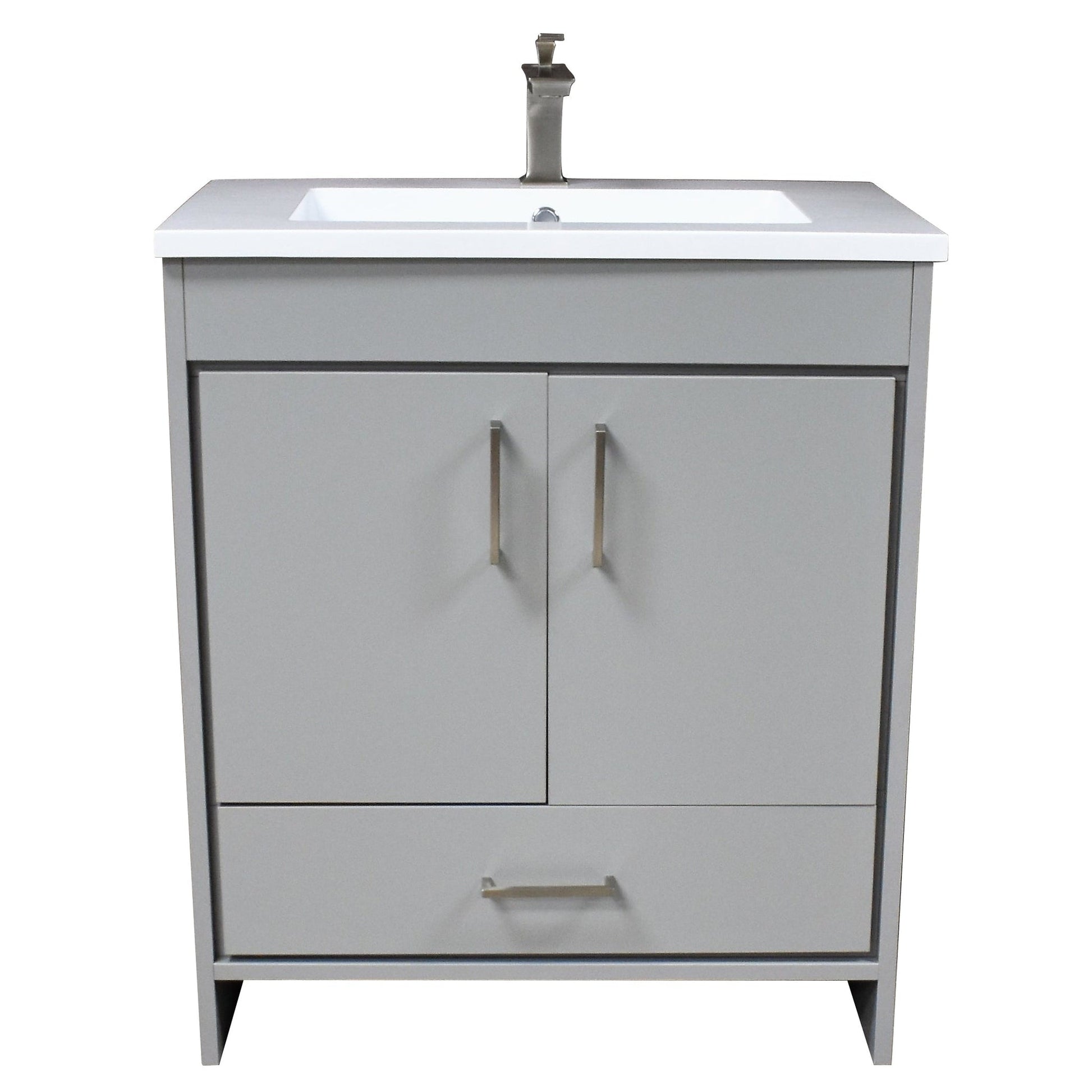 Volpa USA Rio 24" Gray Freestanding Modern Bathroom Vanity With Integrated Acrylic Top and Brushed Nickel Handles