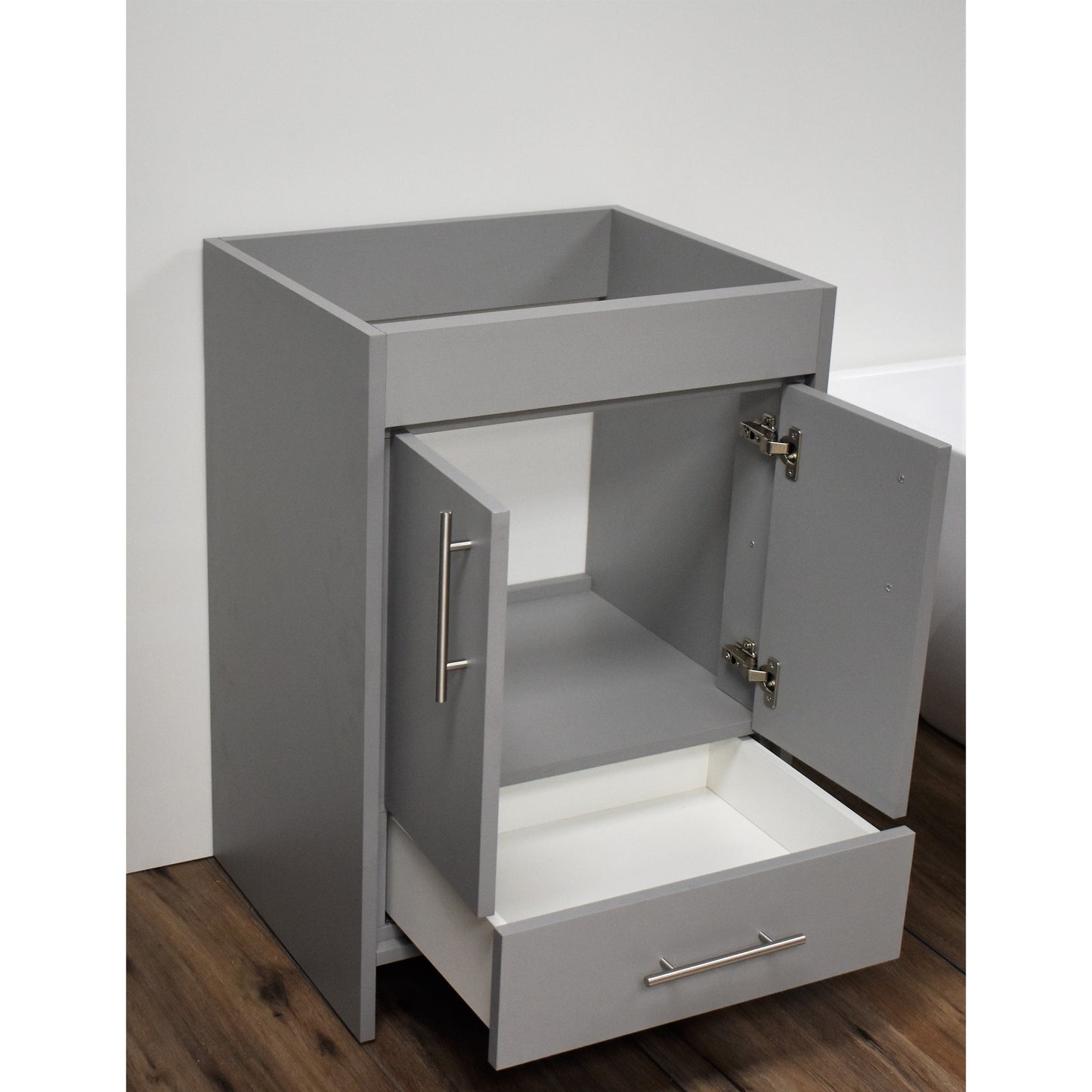 Volpa USA Rio 24" Grey Freestanding Modern Bathroom Vanity With Brushed Nickel Round Handles