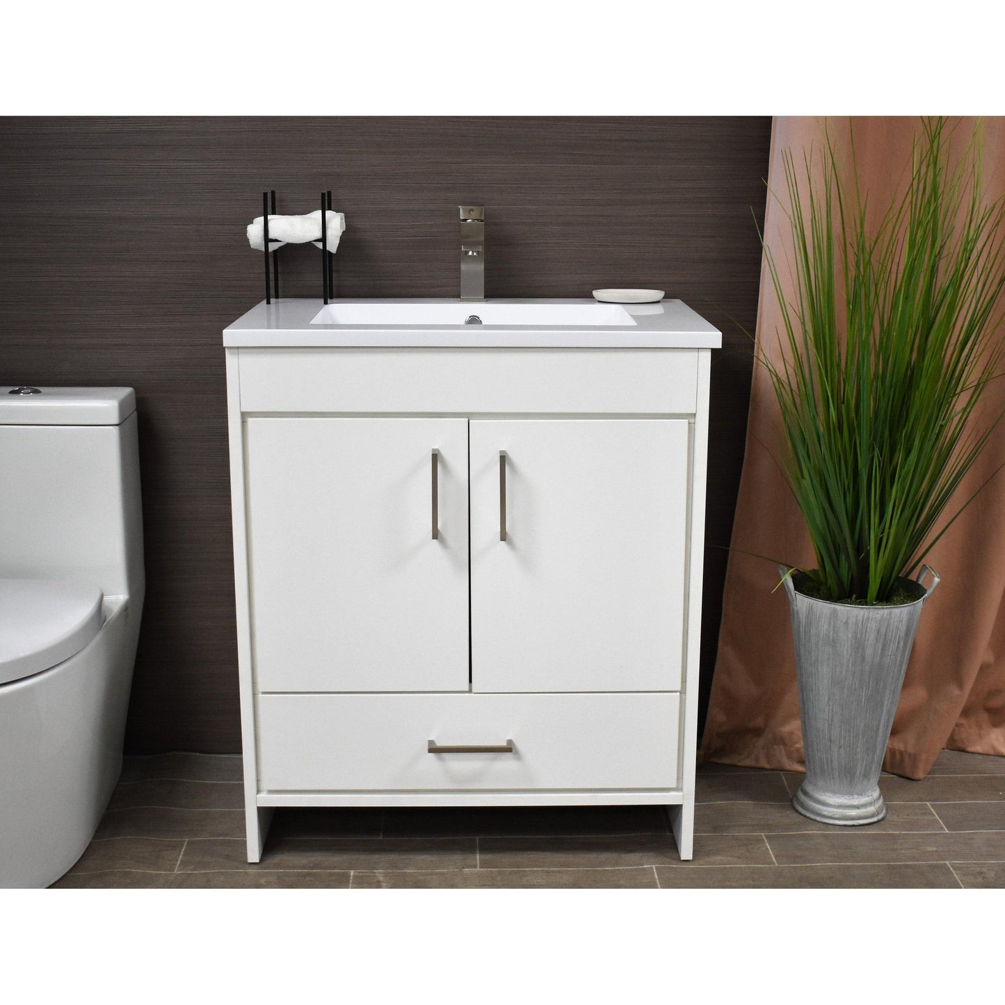 Volpa USA Rio 24" White Freestanding Modern Bathroom Vanity With Integrated Acrylic Top and Brushed Nickel Handles