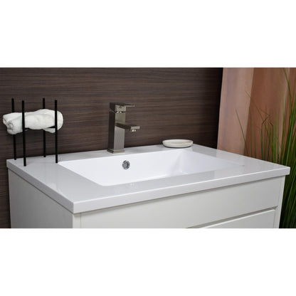 Volpa USA Rio 24" White Freestanding Modern Bathroom Vanity With Integrated Acrylic Top and Brushed Nickel Handles