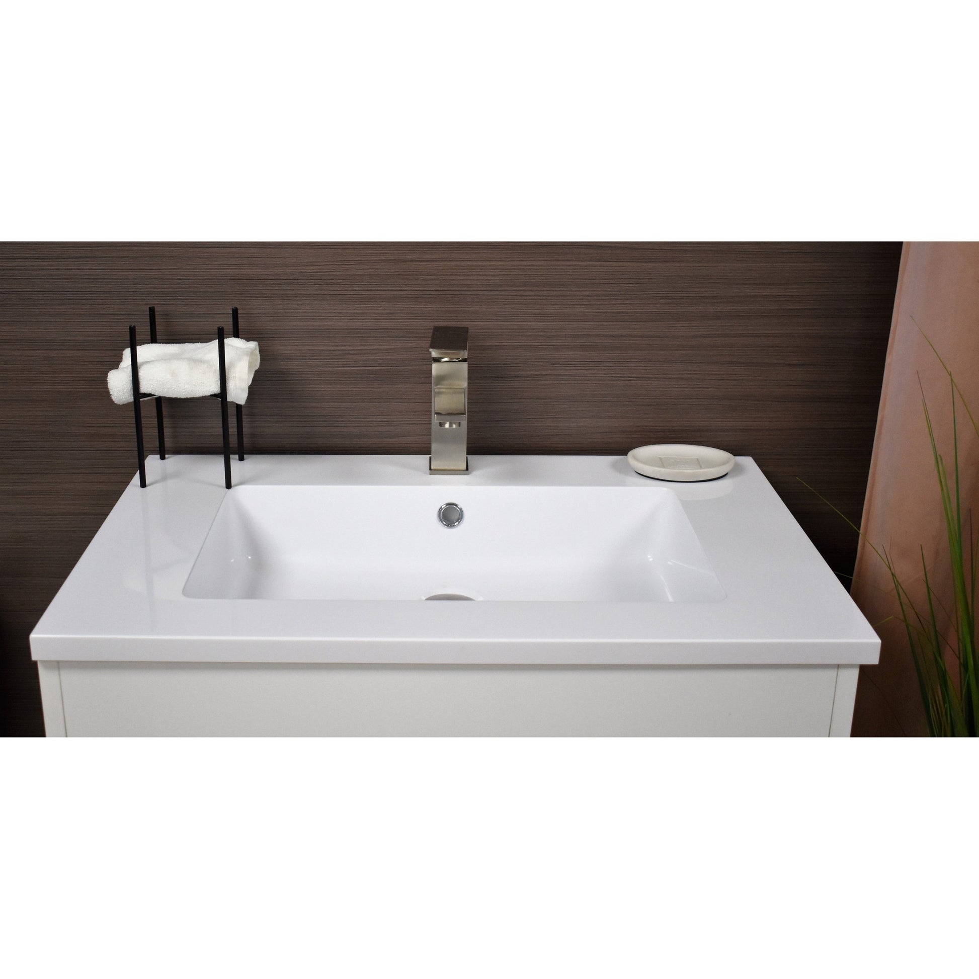 Volpa USA Rio 24" White Freestanding Modern Bathroom Vanity With Integrated Acrylic Top and Brushed Nickel Handles