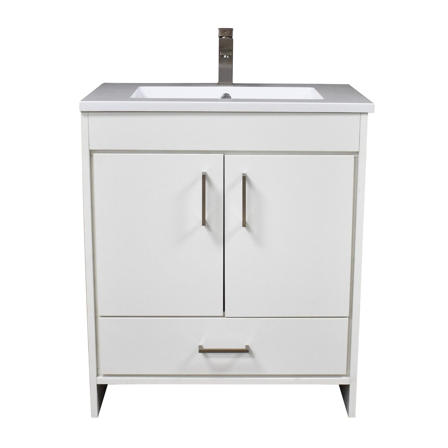 Volpa USA Rio 24" White Freestanding Modern Bathroom Vanity With Integrated Acrylic Top and Brushed Nickel Handles