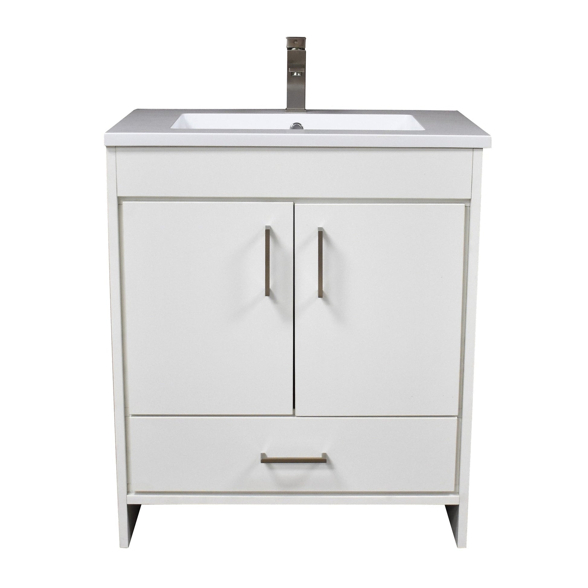 Volpa USA Rio 24" White Freestanding Modern Bathroom Vanity With Integrated Acrylic Top and Brushed Nickel Handles