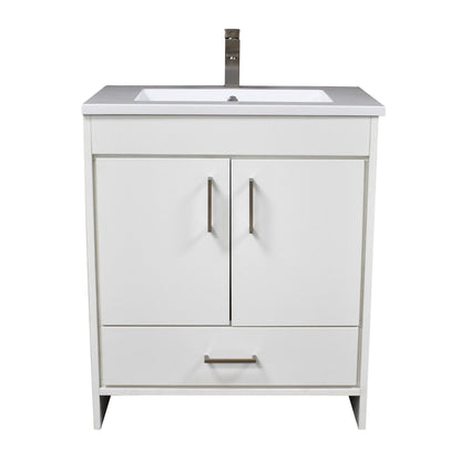 Volpa USA Rio 24" White Freestanding Modern Bathroom Vanity With Integrated Acrylic Top and Brushed Nickel Handles