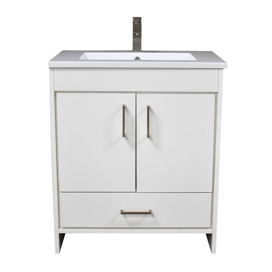 Volpa USA Rio 24" White Freestanding Modern Bathroom Vanity With Integrated Acrylic Top and Brushed Nickel Handles