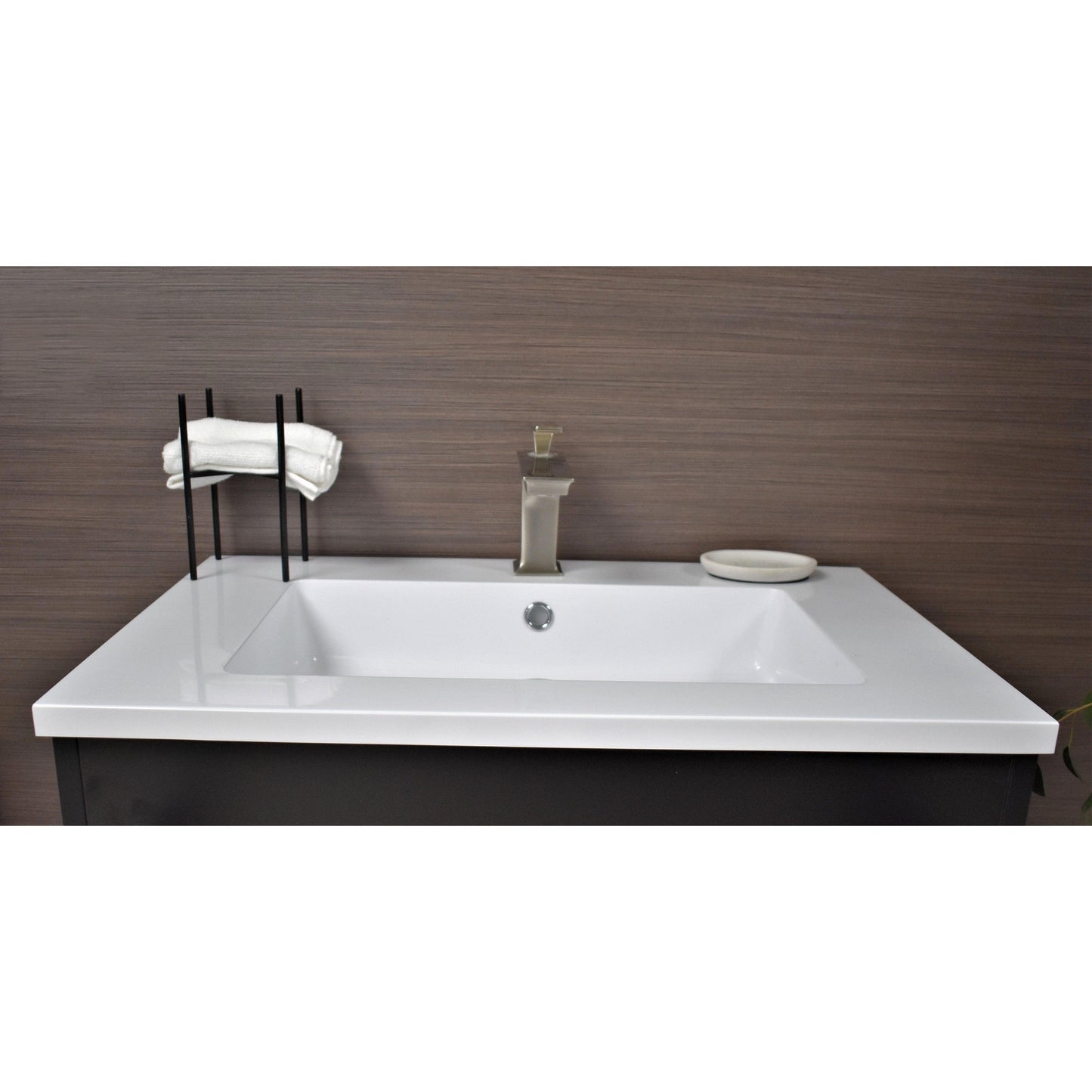 Volpa USA Rio 30" Black Freestanding Modern Bathroom Vanity With Integrated Acrylic Top and Brushed Nickel Handles