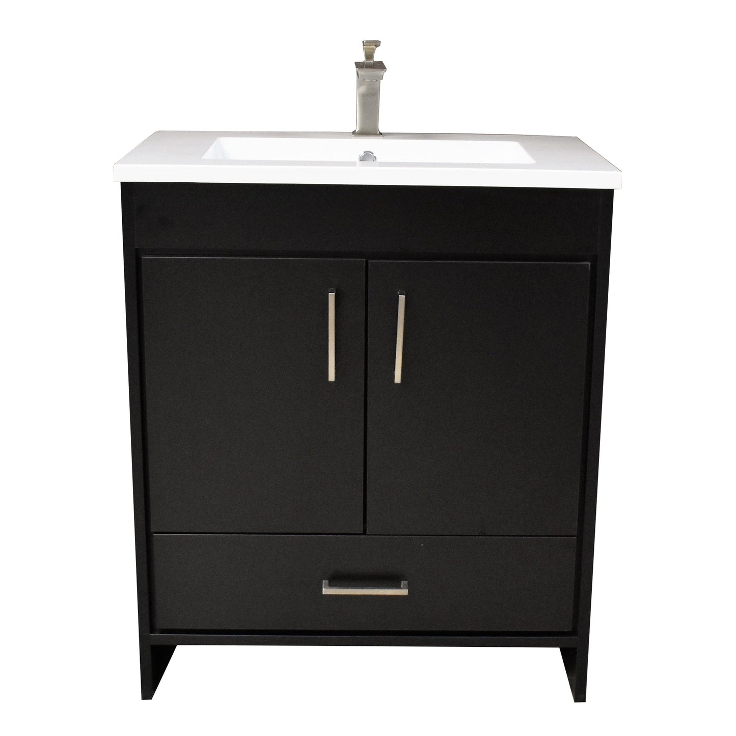 Volpa USA Rio 30" Black Freestanding Modern Bathroom Vanity With Integrated Acrylic Top and Brushed Nickel Handles